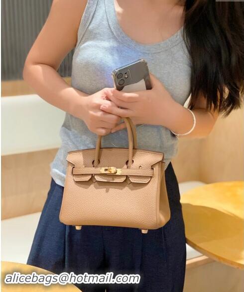 Well Crafted Hermes Mini Birkin 20cm bag with Shoulder Strap in Togo Leather H20 Milky Tea Beige 2024