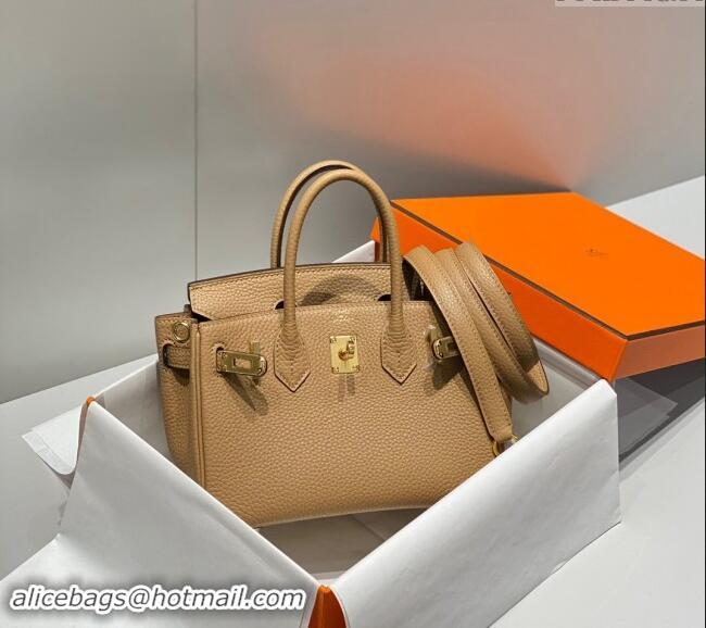 Well Crafted Hermes Mini Birkin 20cm bag with Shoulder Strap in Togo Leather H20 Milky Tea Beige 2024