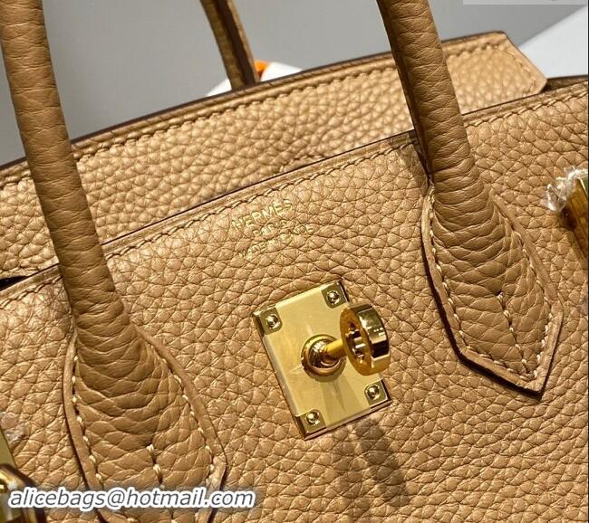 Well Crafted Hermes Mini Birkin 20cm bag with Shoulder Strap in Togo Leather H20 Milky Tea Beige 2024