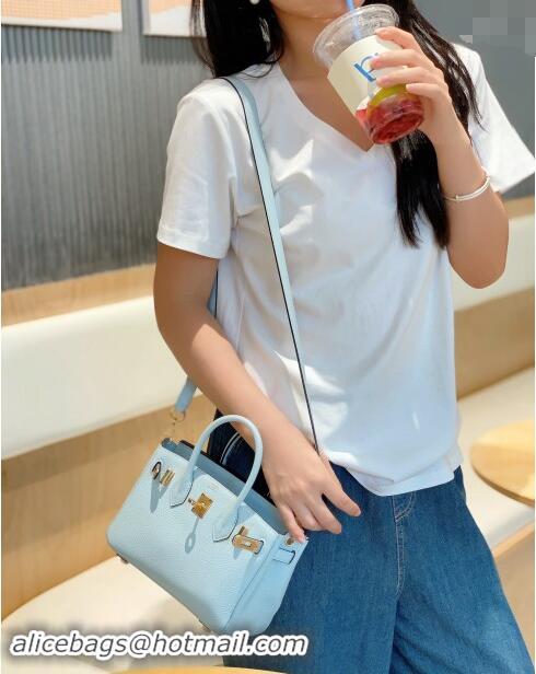 Luxurious Hermes Mini Birkin 20cm bag with Shoulder Strap in Togo Leather H20 Pale Grail Blue/Gold 2024