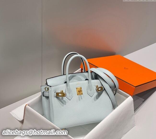 Luxurious Hermes Mini Birkin 20cm bag with Shoulder Strap in Togo Leather H20 Pale Grail Blue/Gold 2024