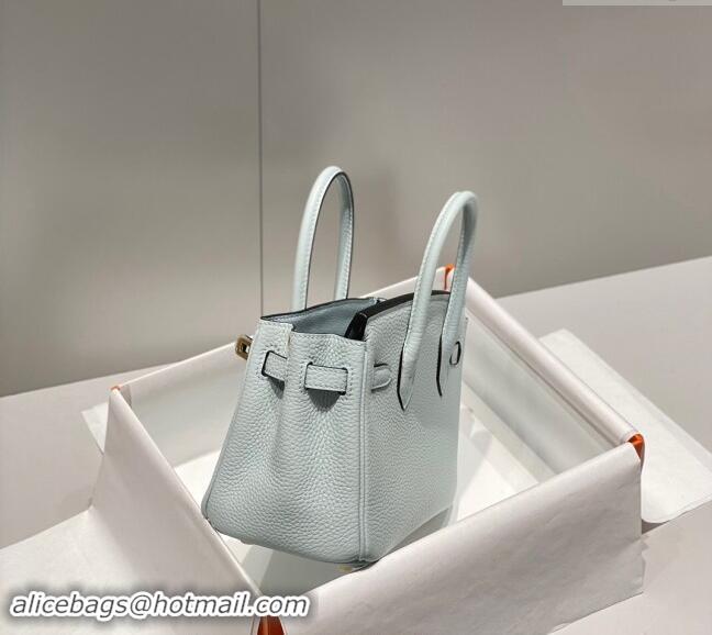 Luxurious Hermes Mini Birkin 20cm bag with Shoulder Strap in Togo Leather H20 Pale Grail Blue/Gold 2024