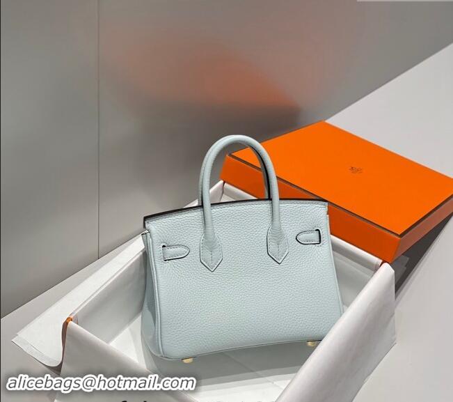 Luxurious Hermes Mini Birkin 20cm bag with Shoulder Strap in Togo Leather H20 Pale Grail Blue/Gold 2024