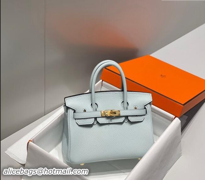 Luxurious Hermes Mini Birkin 20cm bag with Shoulder Strap in Togo Leather H20 Pale Grail Blue/Gold 2024