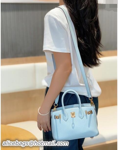 Luxurious Hermes Mini Birkin 20cm bag with Shoulder Strap in Togo Leather H20 Pale Grail Blue/Gold 2024