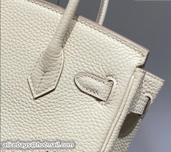 Well Crafted Hermes Mini Birkin 20cm bag with Shoulder Strap in Togo Leather H20 Cream White/Gold 2024