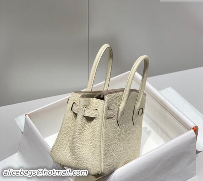 Well Crafted Hermes Mini Birkin 20cm bag with Shoulder Strap in Togo Leather H20 Cream White/Gold 2024