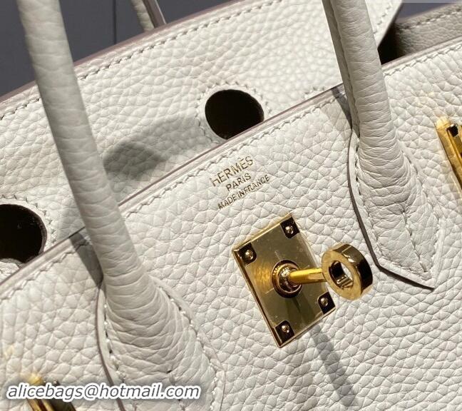 Well Crafted Hermes Mini Birkin 20cm bag with Shoulder Strap in Togo Leather H20 Cream White/Gold 2024