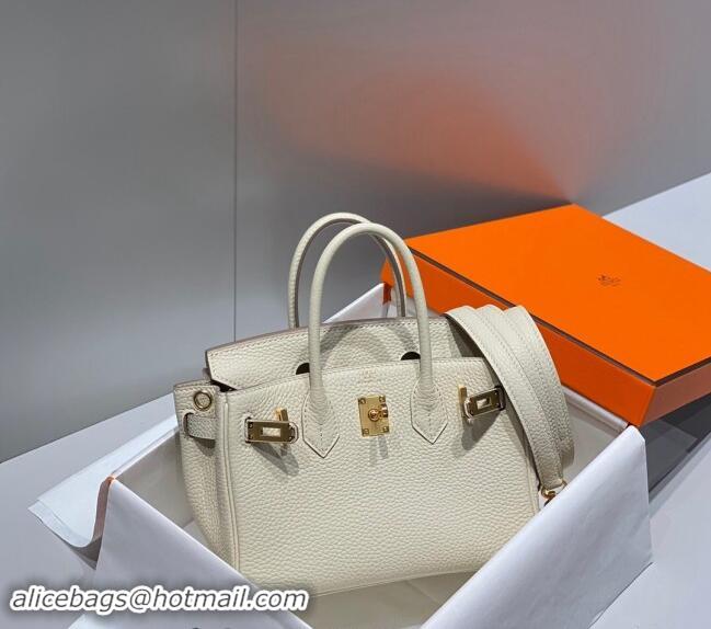 Well Crafted Hermes Mini Birkin 20cm bag with Shoulder Strap in Togo Leather H20 Cream White/Gold 2024