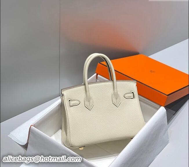 Well Crafted Hermes Mini Birkin 20cm bag with Shoulder Strap in Togo Leather H20 Cream White/Gold 2024