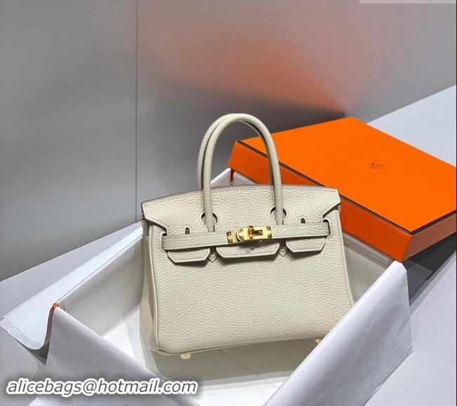 Well Crafted Hermes Mini Birkin 20cm bag with Shoulder Strap in Togo Leather H20 Cream White/Gold 2024