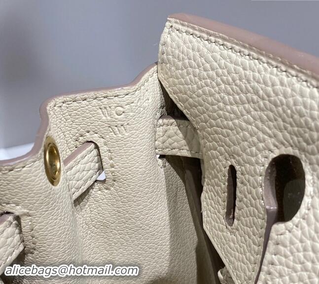 Well Crafted Hermes Mini Birkin 20cm bag with Shoulder Strap in Togo Leather H20 Cream White/Gold 2024