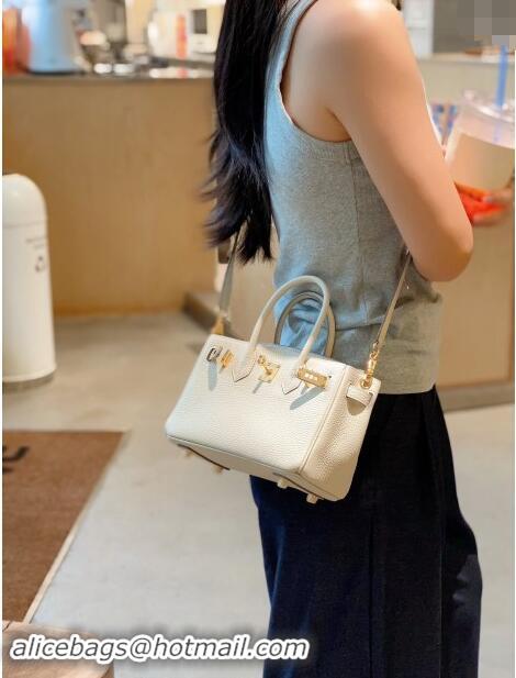 Well Crafted Hermes Mini Birkin 20cm bag with Shoulder Strap in Togo Leather H20 Cream White/Gold 2024