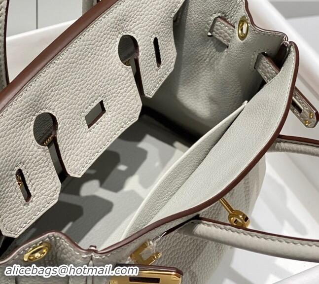 Famous Brand Hermes Mini Birkin 20cm bag with Shoulder Strap in Togo Leather H20 Pearl Grey 2024