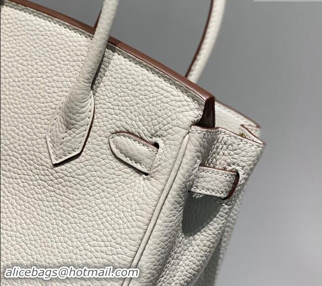 Famous Brand Hermes Mini Birkin 20cm bag with Shoulder Strap in Togo Leather H20 Pearl Grey 2024