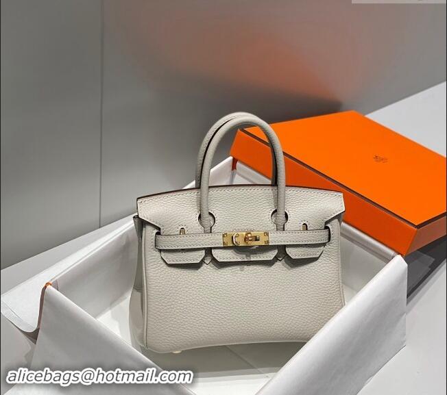 Famous Brand Hermes Mini Birkin 20cm bag with Shoulder Strap in Togo Leather H20 Pearl Grey 2024