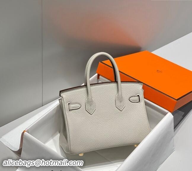 Famous Brand Hermes Mini Birkin 20cm bag with Shoulder Strap in Togo Leather H20 Pearl Grey 2024