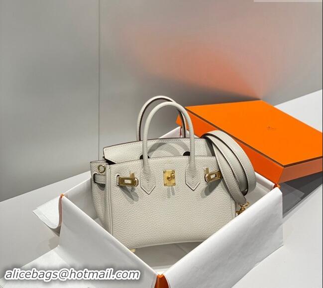 Famous Brand Hermes Mini Birkin 20cm bag with Shoulder Strap in Togo Leather H20 Pearl Grey 2024