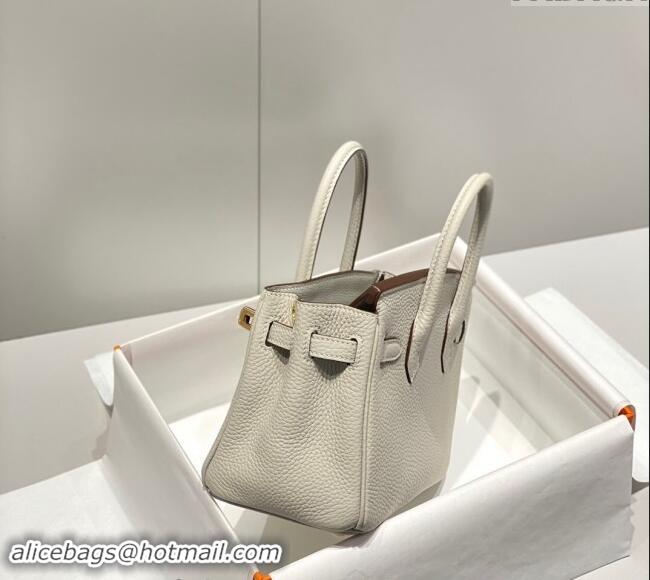 Famous Brand Hermes Mini Birkin 20cm bag with Shoulder Strap in Togo Leather H20 Pearl Grey 2024