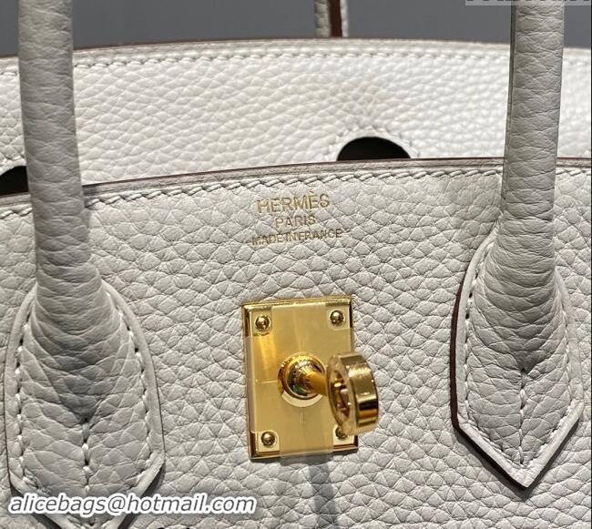 Famous Brand Hermes Mini Birkin 20cm bag with Shoulder Strap in Togo Leather H20 Pearl Grey 2024