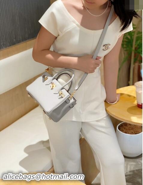 Famous Brand Hermes Mini Birkin 20cm bag with Shoulder Strap in Togo Leather H20 Pearl Grey 2024