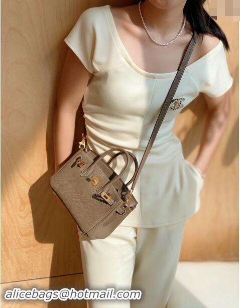 Super Quality Hermes Mini Birkin 20cm bag with Shoulder Strap in Togo Leather H20 Elephant Grey 2024