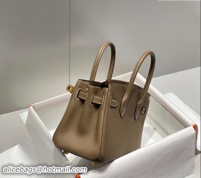 Super Quality Hermes Mini Birkin 20cm bag with Shoulder Strap in Togo Leather H20 Elephant Grey 2024