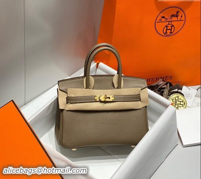 Super Quality Hermes Mini Birkin 20cm bag with Shoulder Strap in Togo Leather H20 Elephant Grey 2024