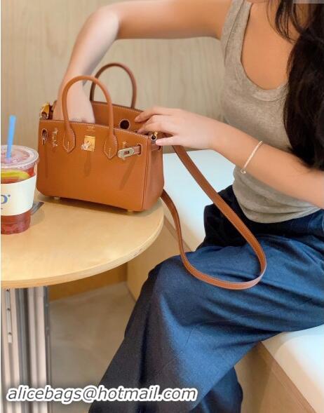 High Quality Hermes Mini Birkin 20cm bag with Shoulder Strap in Togo Leather H20 Brown 2024