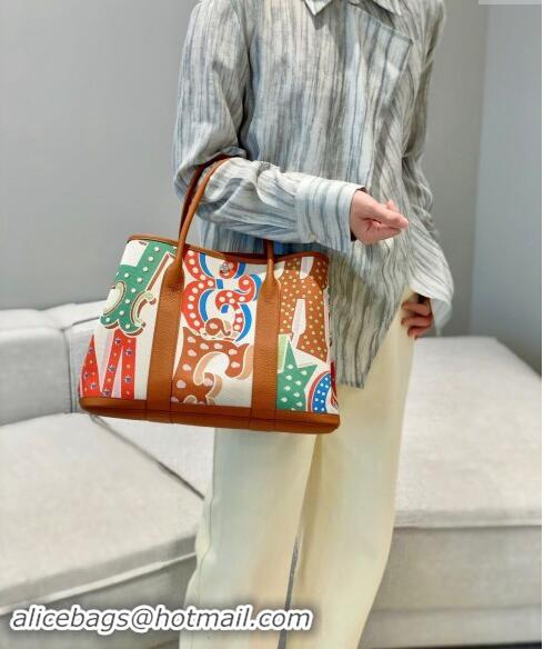 Grade Quality Hermes Garden Party Bag 30/36cm in Printed Canvas and Calfskin H5039 Brown 2024 (Half Handmade)