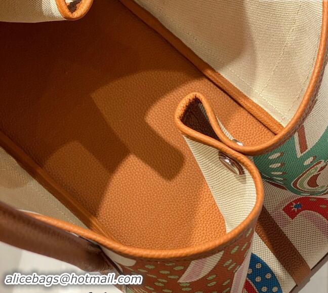 Grade Quality Hermes Garden Party Bag 30/36cm in Printed Canvas and Calfskin H5039 Brown 2024 (Half Handmade)