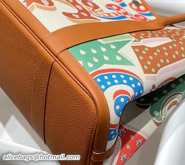 Grade Quality Hermes Garden Party Bag 30/36cm in Printed Canvas and Calfskin H5039 Brown 2024 (Half Handmade)