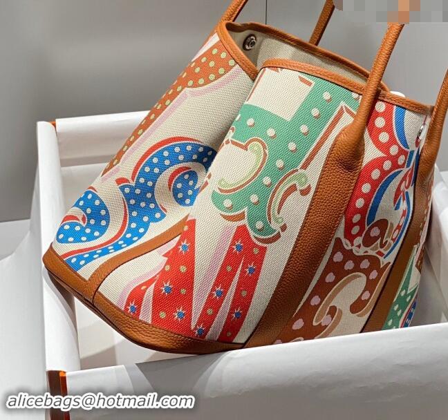 Grade Quality Hermes Garden Party Bag 30/36cm in Printed Canvas and Calfskin H5039 Brown 2024 (Half Handmade)