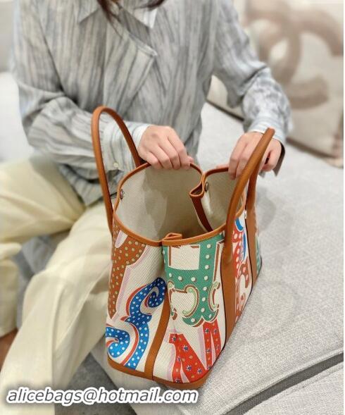 Grade Quality Hermes Garden Party Bag 30/36cm in Printed Canvas and Calfskin H5039 Brown 2024 (Half Handmade)