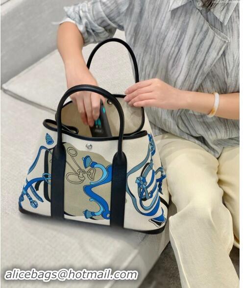 Most Popular Hermes Garden Party Bag 30/36cm in Printed Canvas and Calfskin H5039 Black 2024 (Half Handmade)