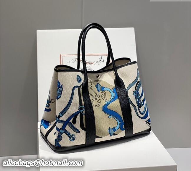 Most Popular Hermes Garden Party Bag 30/36cm in Printed Canvas and Calfskin H5039 Black 2024 (Half Handmade)