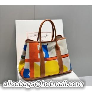 Top Design Hermes Garden Party Bag 30/36cm in Printed Canvas and Calfskin H5039 Brown 2024 (Half Handmade)