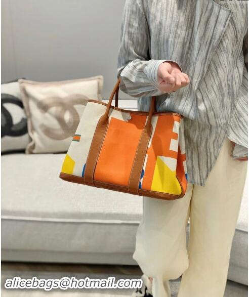 Top Design Hermes Garden Party Bag 30/36cm in Printed Canvas and Calfskin H5039 Brown 2024 (Half Handmade)