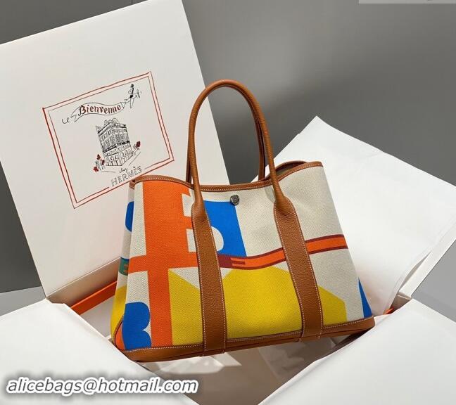 Top Design Hermes Garden Party Bag 30/36cm in Printed Canvas and Calfskin H5039 Brown 2024 (Half Handmade)