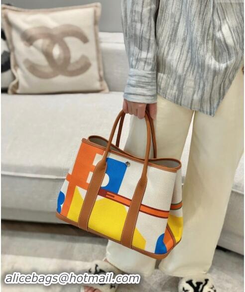 Top Design Hermes Garden Party Bag 30/36cm in Printed Canvas and Calfskin H5039 Brown 2024 (Half Handmade)