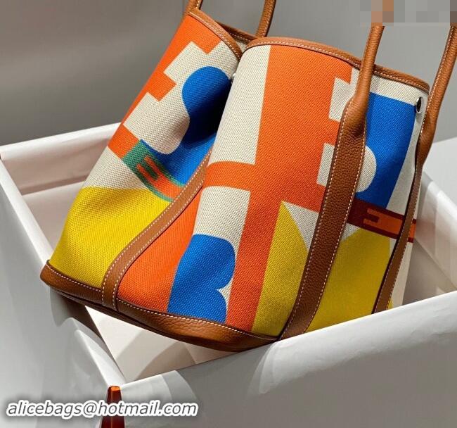 Top Design Hermes Garden Party Bag 30/36cm in Printed Canvas and Calfskin H5039 Brown 2024 (Half Handmade)