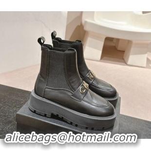 Charming Chanel Calfskin Leather Chelsea Platform Ankle Boots with CHANEL Band Black 909109