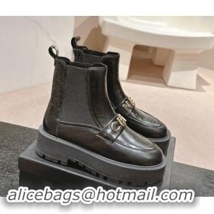 Trendy Design Chanel Aged Calfskin Chelsea Platform Ankle Boots with CHANEL Band Black 909111