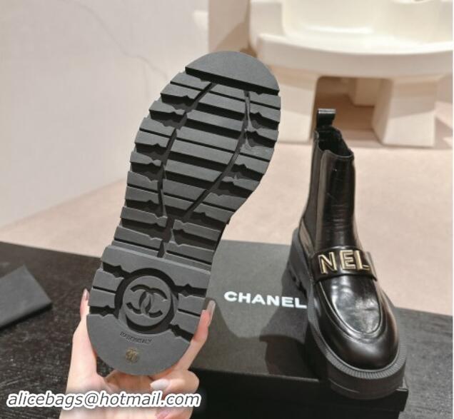 Trendy Design Chanel Aged Calfskin Chelsea Platform Ankle Boots with CHANEL Band Black 909111