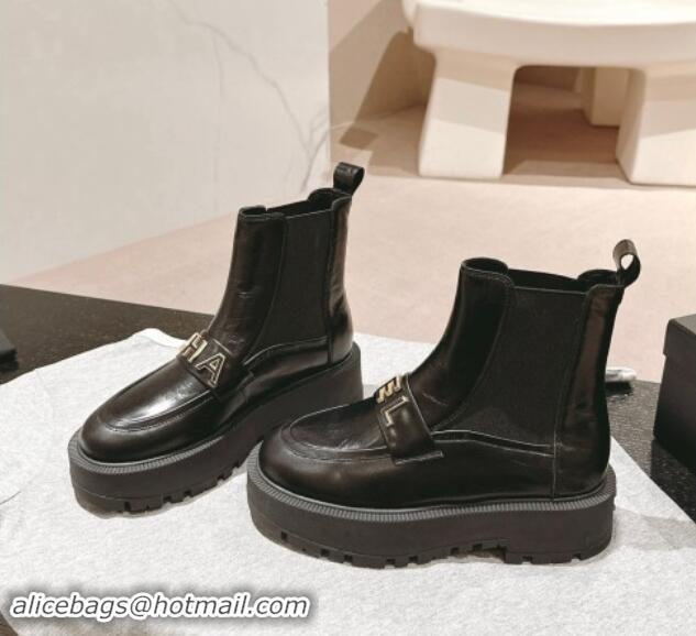 Trendy Design Chanel Aged Calfskin Chelsea Platform Ankle Boots with CHANEL Band Black 909111