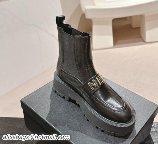 Trendy Design Chanel Aged Calfskin Chelsea Platform Ankle Boots with CHANEL Band Black 909111