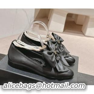 Hot Style Chanel Black Loafers Flat with Pearls Ankle Strap and Maxi BoHot Style Chanel Black Loafers Flat with Pearls A