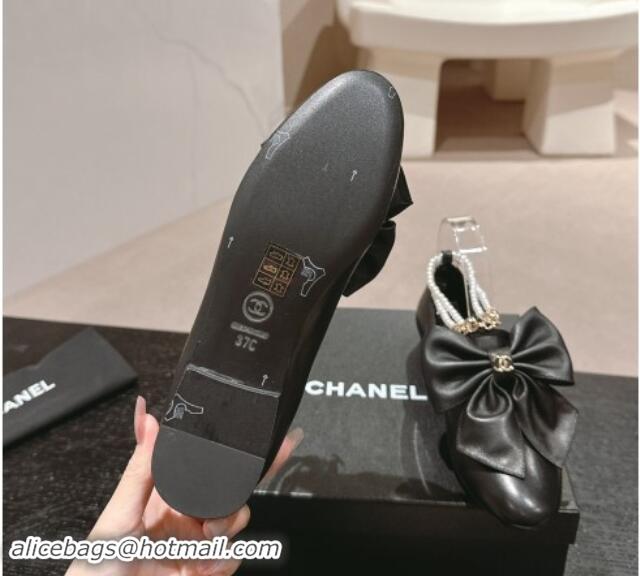 Hot Style Chanel Black Loafers Flat with Pearls Ankle Strap and Maxi BoHot Style Chanel Black Loafers Flat with Pearls A