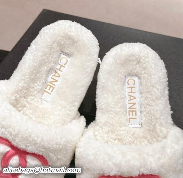 Good Quality Chanel Wool Fur Platform Slides Sandal White 909123