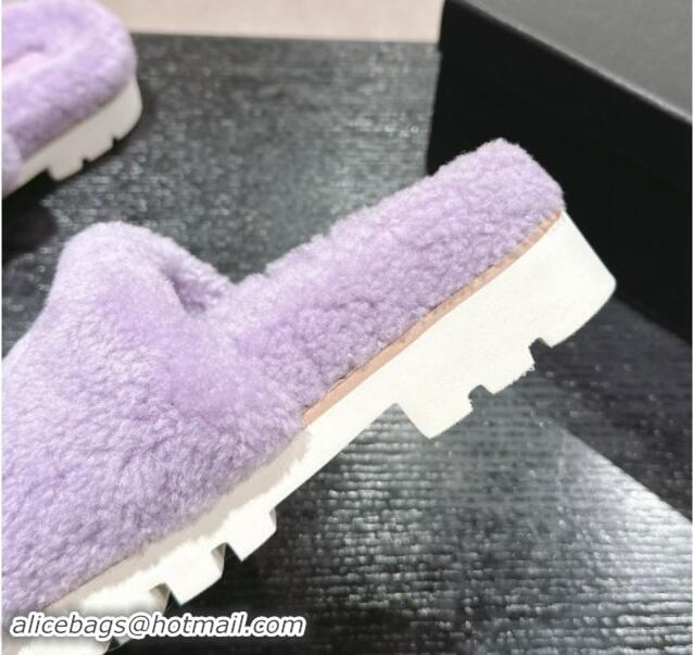 Top Grade Chanel Wool Fur Platform Slides Sandal Purple 909124